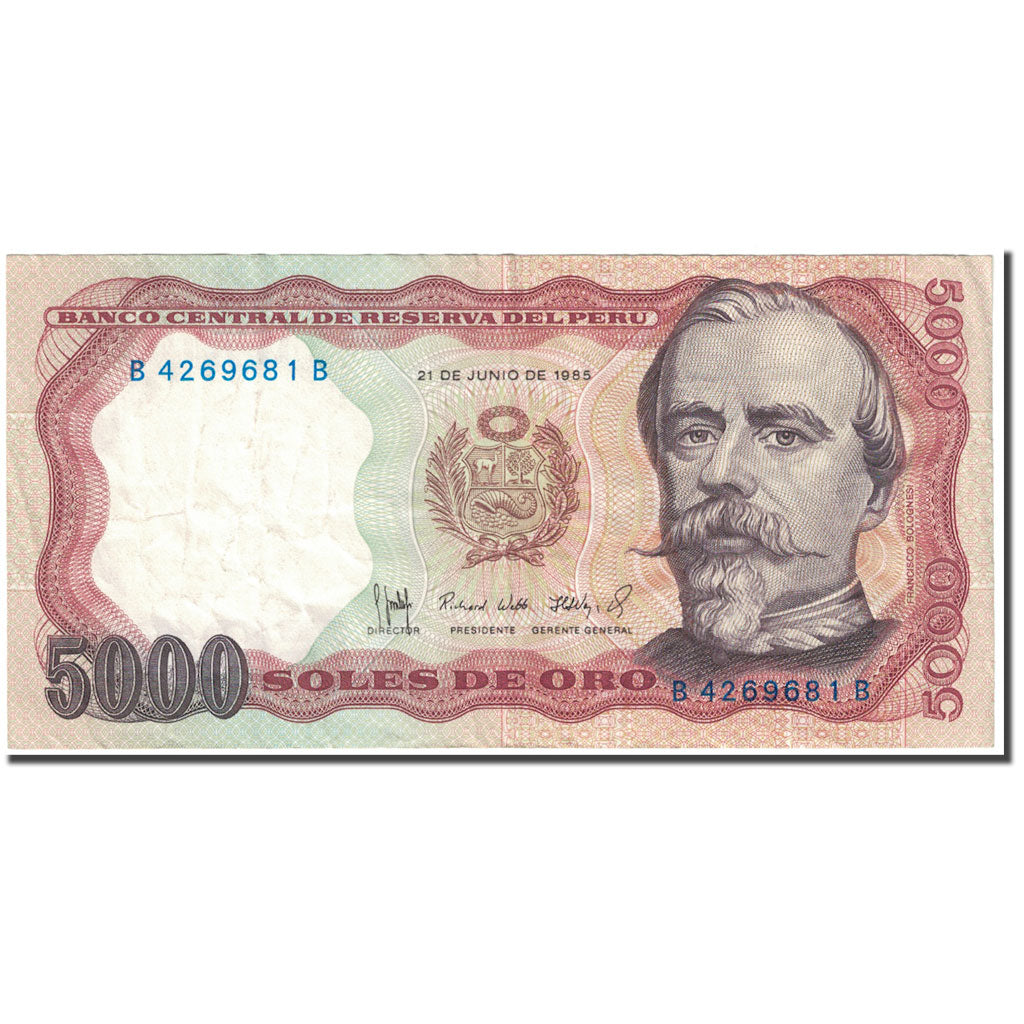Nota, Peru, 5000 Soles De Oro, 1985, 1985-06-21, KM:117c, EF(40-45)