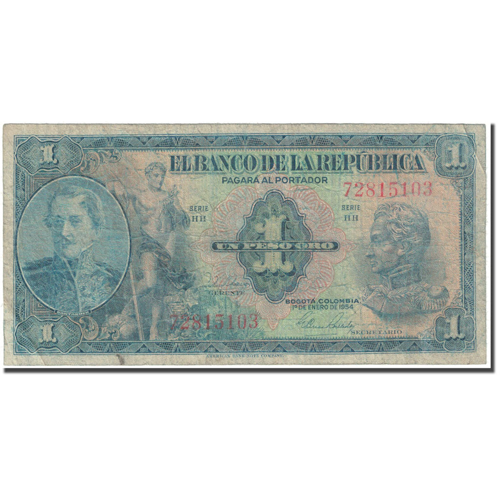 Banknote, Colombia, 1 Peso Oro, 1954, 1954-01-01, KM:380g, VF(20-25)
