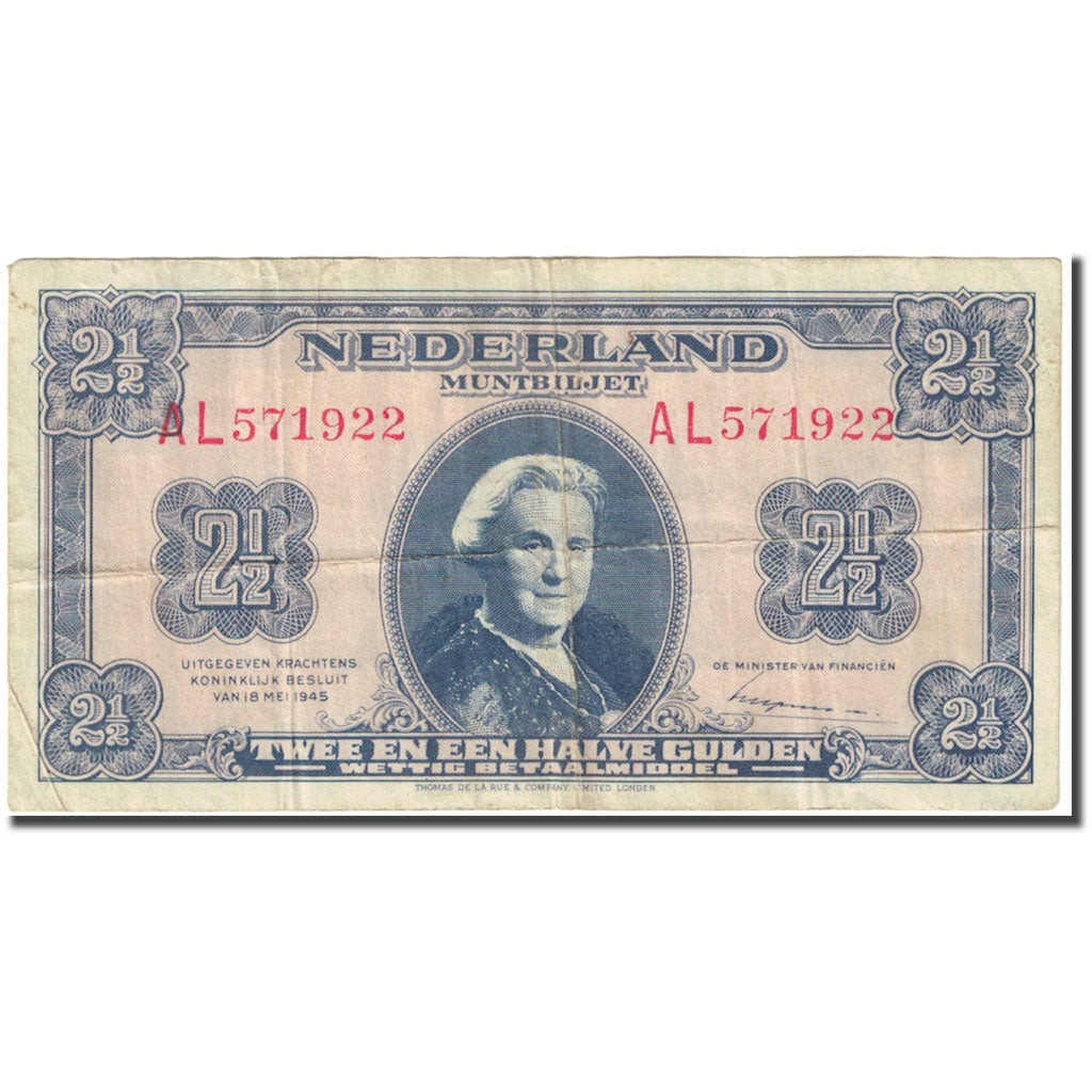 Banconote, Paesi Bassi, 2 1/2 Gulden, 1945, 1945-05-18, KM:71, MB
