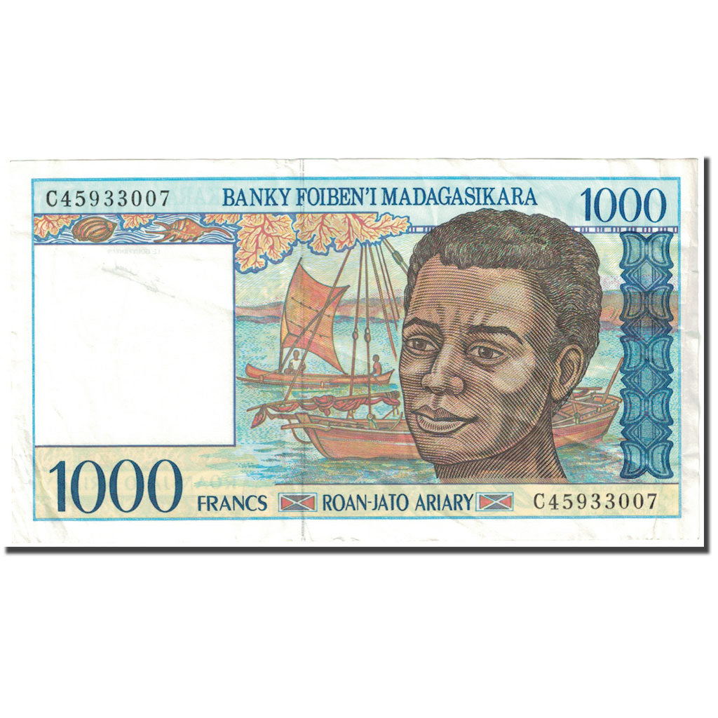 Billete, 1000 Francs = 200 Ariary, 1994, Madagascar, Undated (1994), KM:76b, MBC