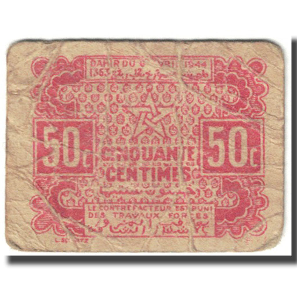 Banknote, Morocco, 50 Centimes, 1944, 1944-04-06, KM:41, VG(8-10)