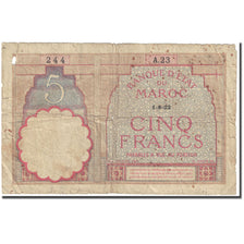 Banknote, Morocco, 5 Francs, 1922, 1922-08-01, KM:23Aa, AG(1-3)