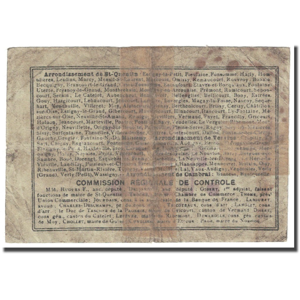 Francia, Montigny En Arrouaise, 1 Franc, 1916, MB, Pirot:02-1592
