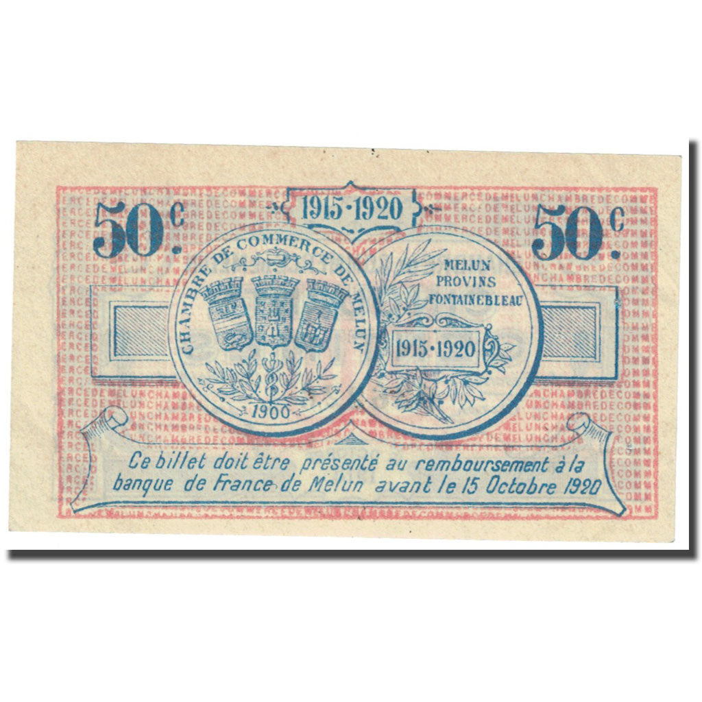 France, Melun, 50 Centimes, 1915, AU(50-53), Pirot:80-1