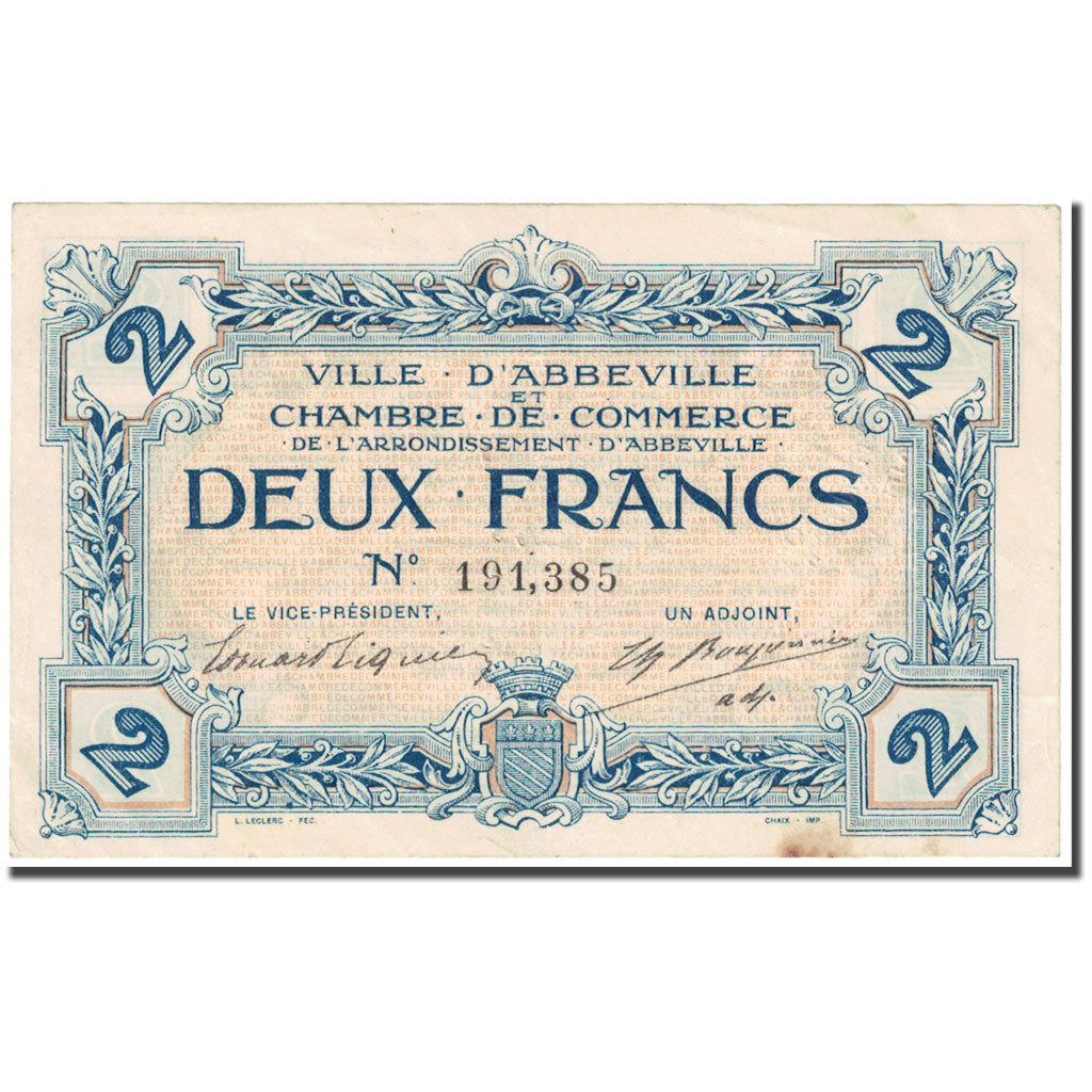 France, Abbeville, 2 Francs, VF(20-25), Pirot:1-05