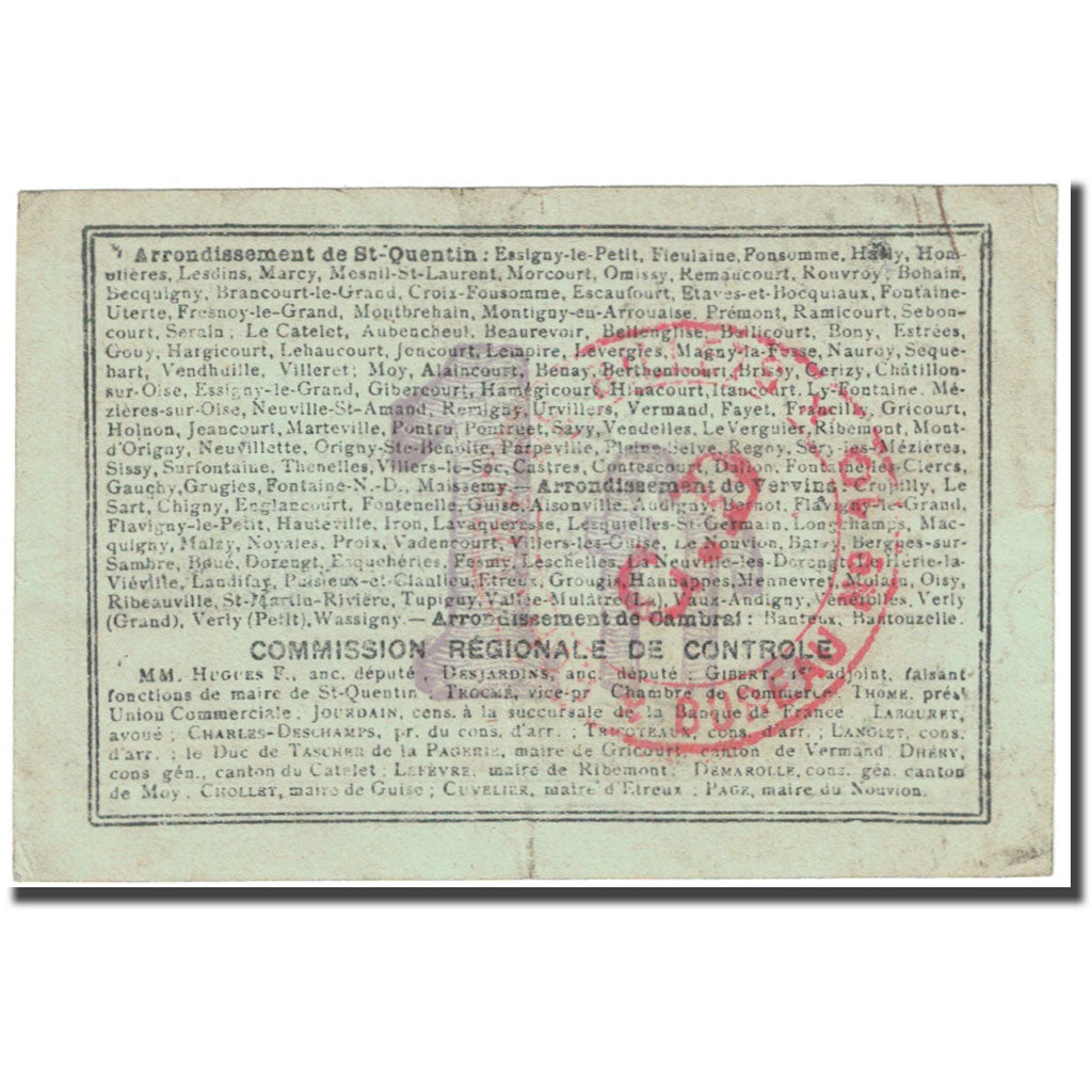 France, Lesquielles-Saint-Germain, 1 Franc, 1916, EF(40-45), Pirot:02-1368