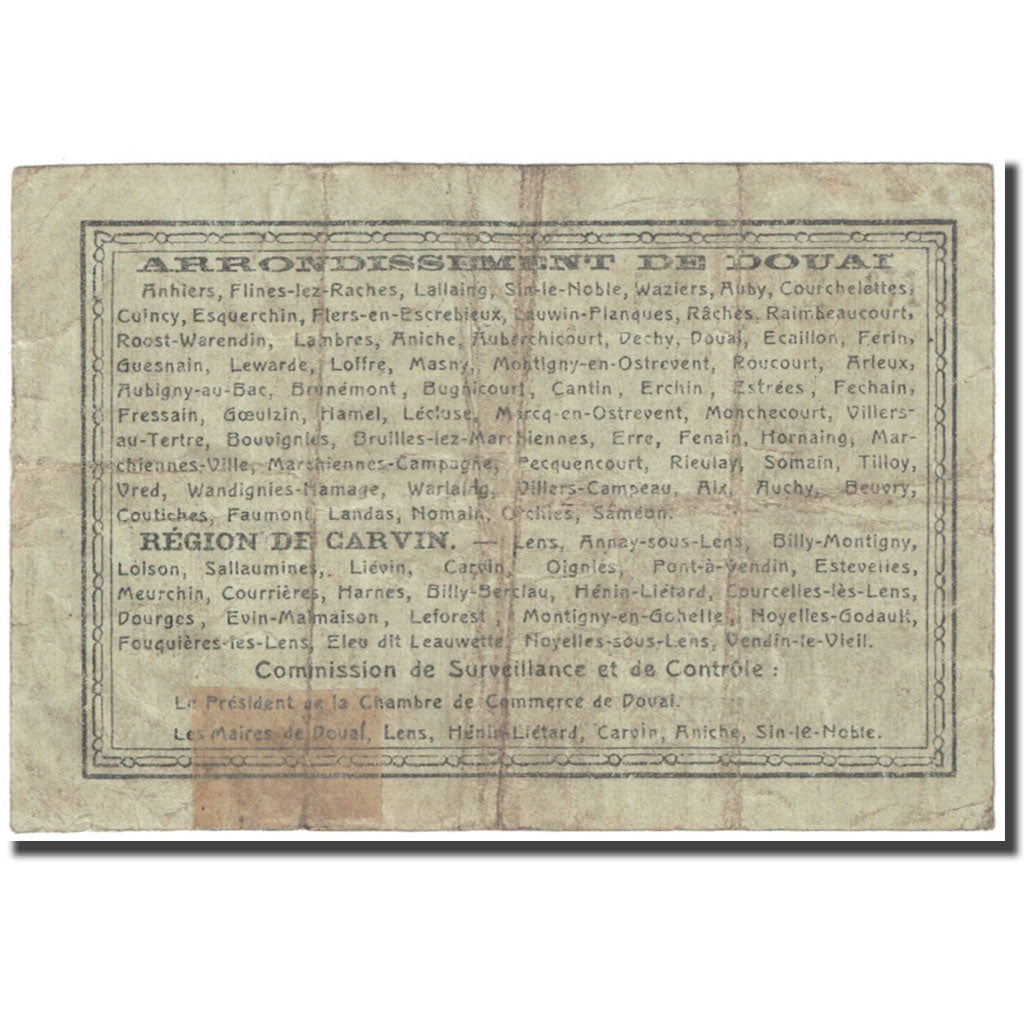 France, Douai, 1 Franc, 1916, VG(8-10), Pirot:59-749