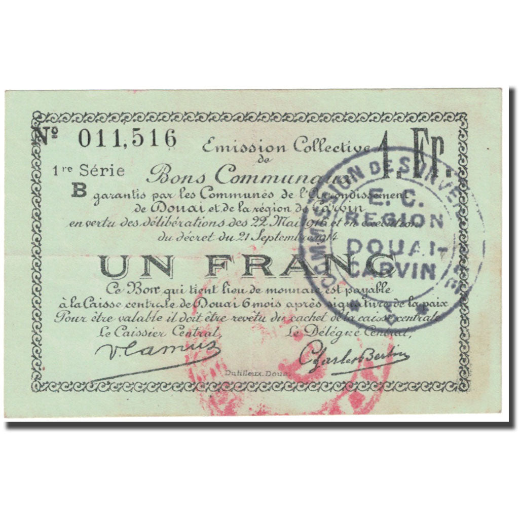 France, Douai, 1 Franc, 1916, VF(20-25), Pirot:59-740