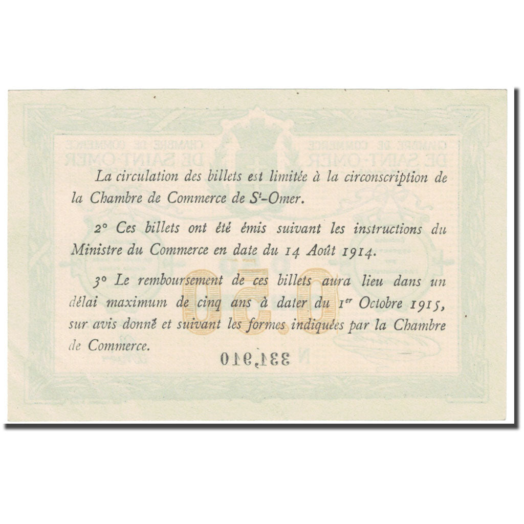 France, Saint-Omer, 50 Centimes, 1914, AU(55-58), Pirot:115-1