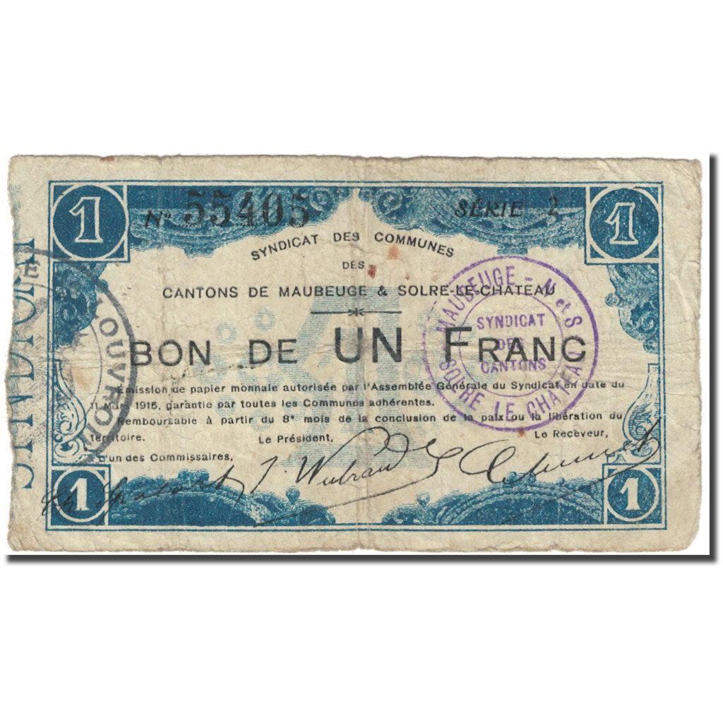 Frankreich, Maubeuge & Solre-le-Château, 1 Franc, 1915, SGE, Pirot:59-1815