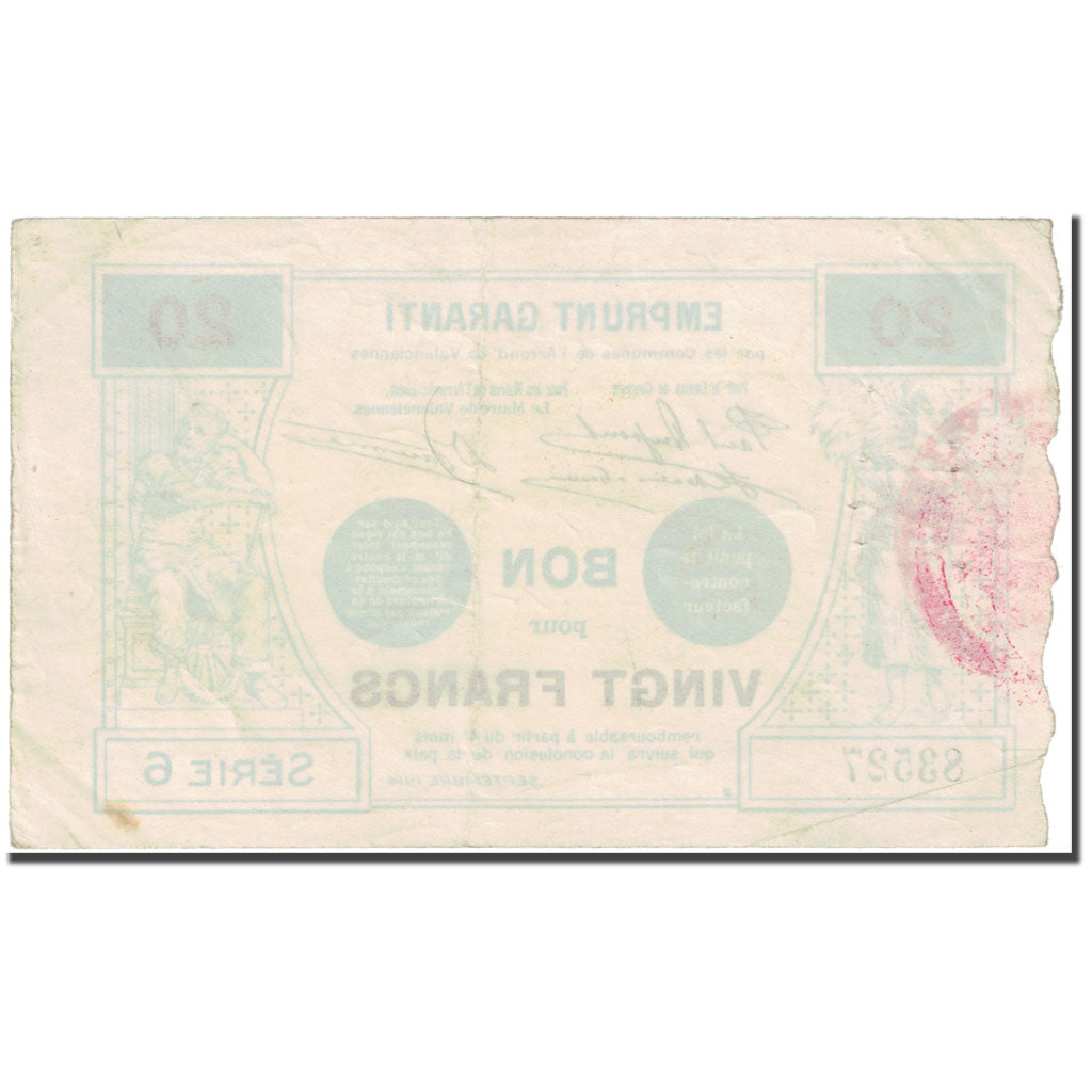 Francia, Valenciennes, 20 Francs, 1914, Bon Pour, MB, Pirot:59-2547