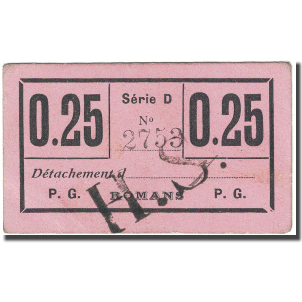 France, Romans, 25 Centimes, 1914-1921, Prisonniers de Guerre, EF(40-45)
