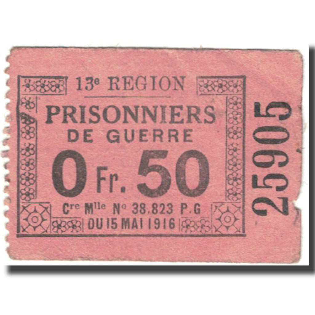Frankrijk, Chagnat-en-Limagne, 50 Centimes, 1916, Prisonniers de Guerre, TB