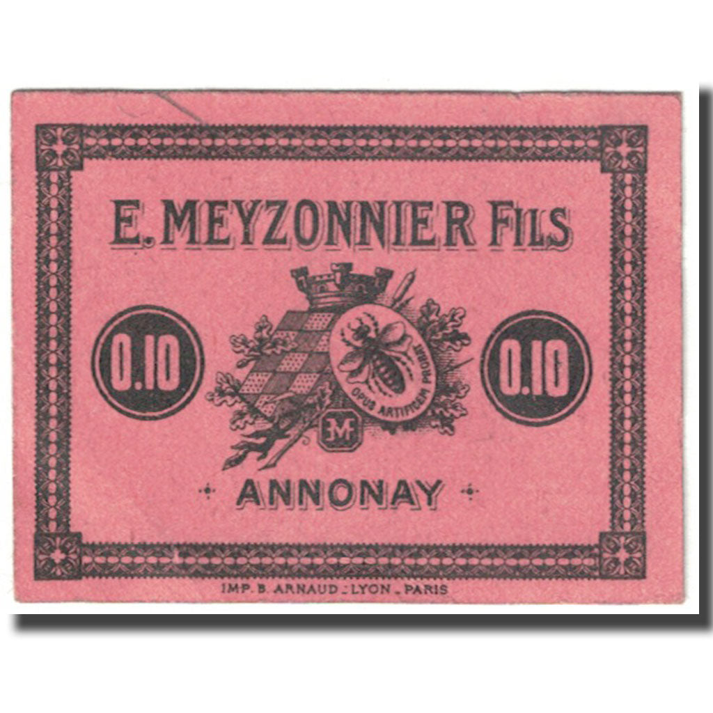 France, Annonay, 10 Centimes, 1914-1925, E. Meyzonnier Fils., EF(40-45)