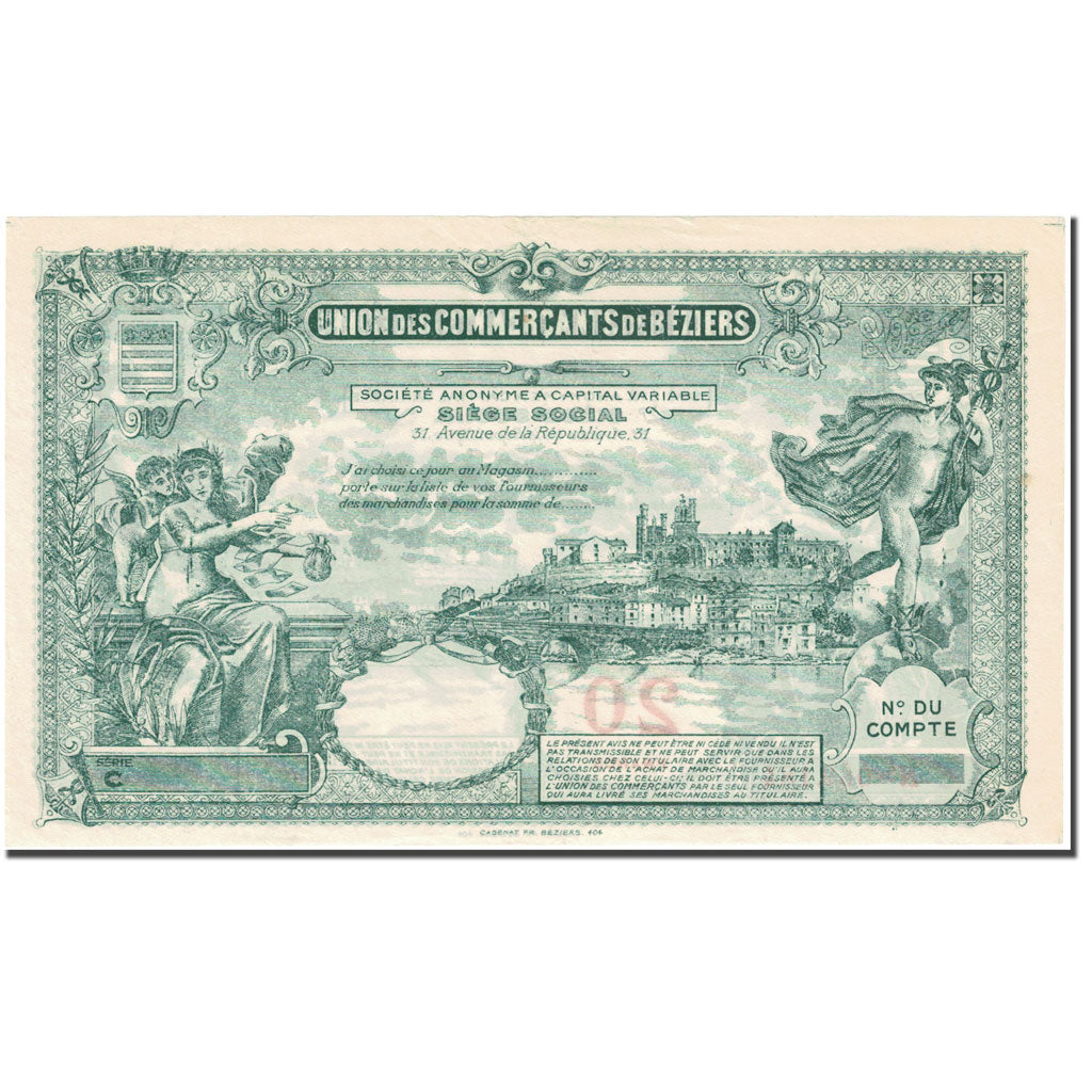 France, Béziers, 20 Francs, UNION DES COMMERCANTS, UNC(65-70)