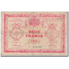 France, Rouen, 2 Francs, 1916, Chambre de Commerce, EF(40-45), Pirot:110-25