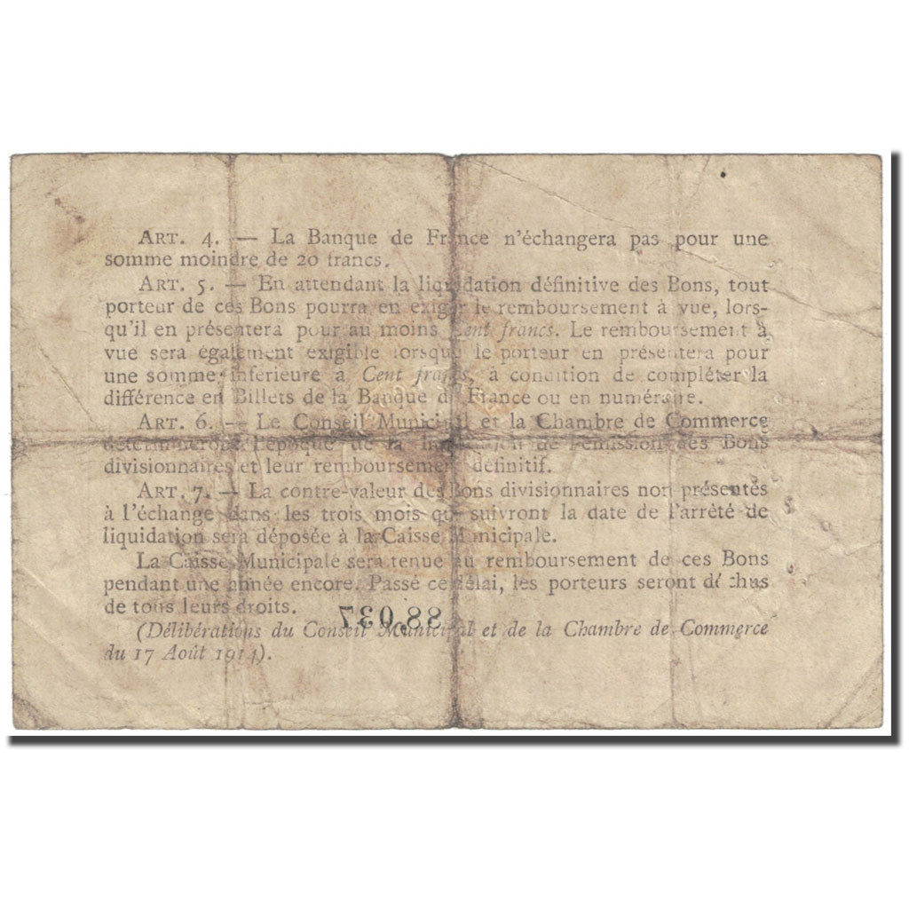 France, Rouen, 2 Francs, 1916, Chambre de Commerce, EF(40-45), Pirot:110-25