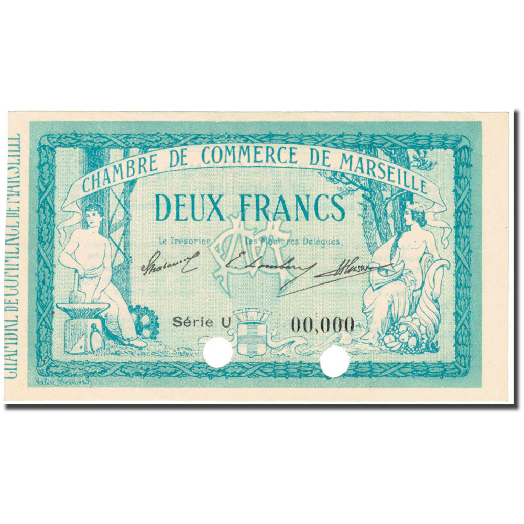 França, Marseille, 2 Francs, 1914, Chambre de commerce / Specimen, UNC(63)