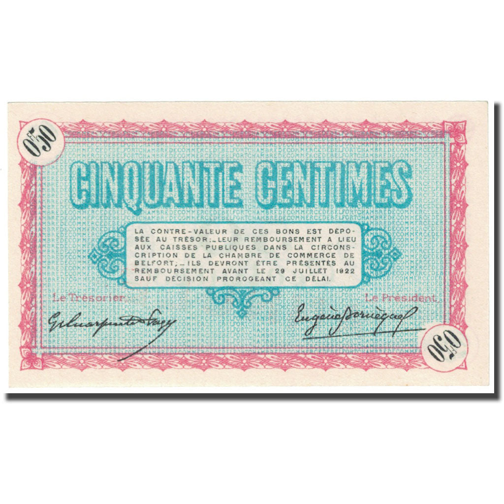 France, Belfort, 50 Centimes, 1917, Chambre de commerce / Annulé, UNC(65-70)