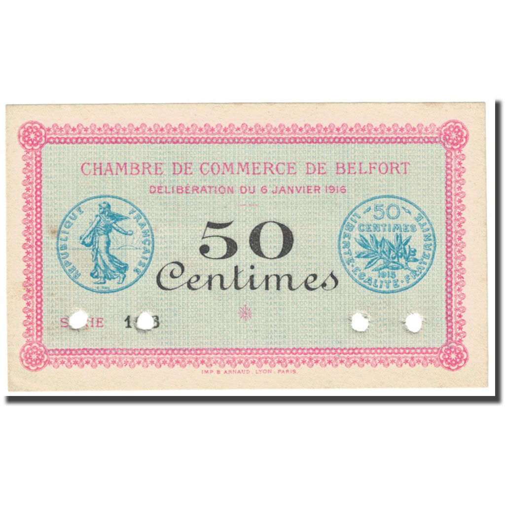 Francja, Belfort, 50 Centimes, 1916, Chambre de commerce / Annulé, AU(55-58)