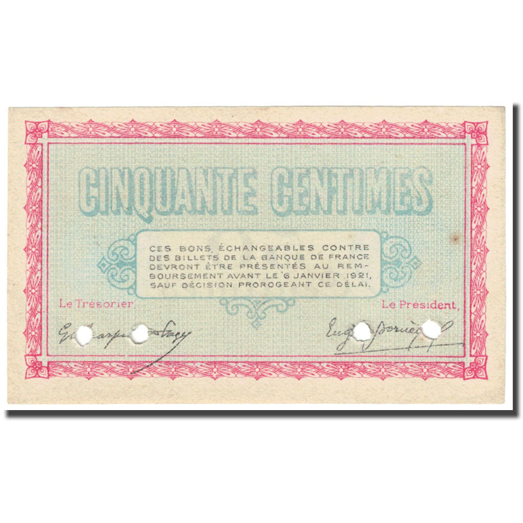 Francja, Belfort, 50 Centimes, 1916, Chambre de commerce / Annulé, AU(55-58)