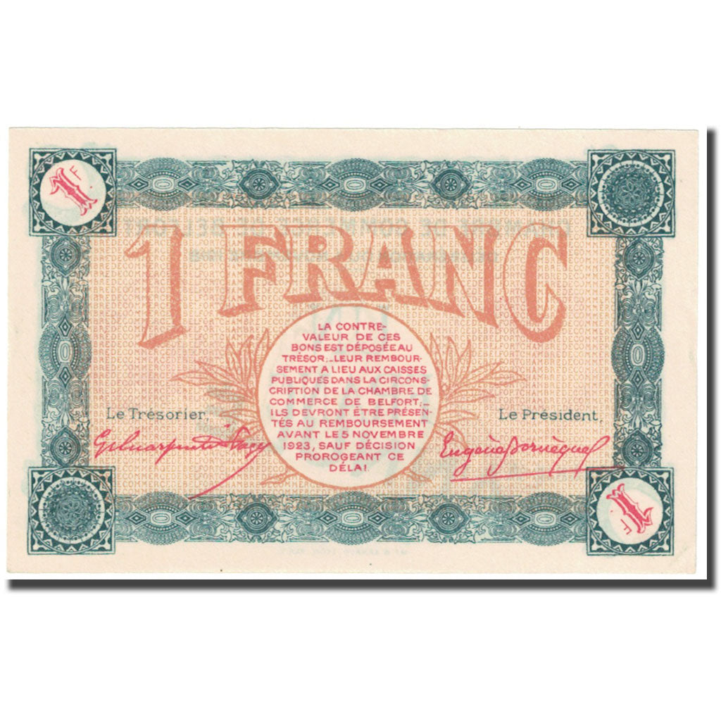 Francia, Belfort, 1 Franc, 1918, Chambre de commerce / Annulé, UNC, Pirot:23-40