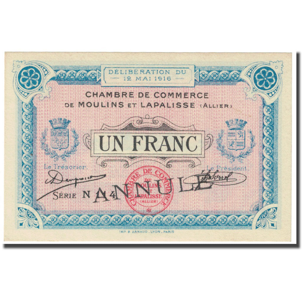 Frankreich, Moulins et Lapalisse, 1 Franc, 1916, Chambre de commerce / Annulé