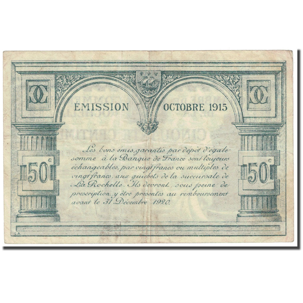 France, La Rochelle, 50 Centimes, 1920, Chambre de Commerce, VF(20-25)