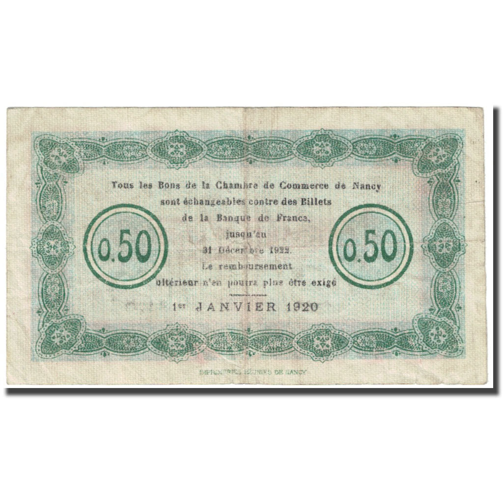France, Nancy, 50 Centimes, 1920, Chambre de Commerce, VF(20-25), Pirot:87-37