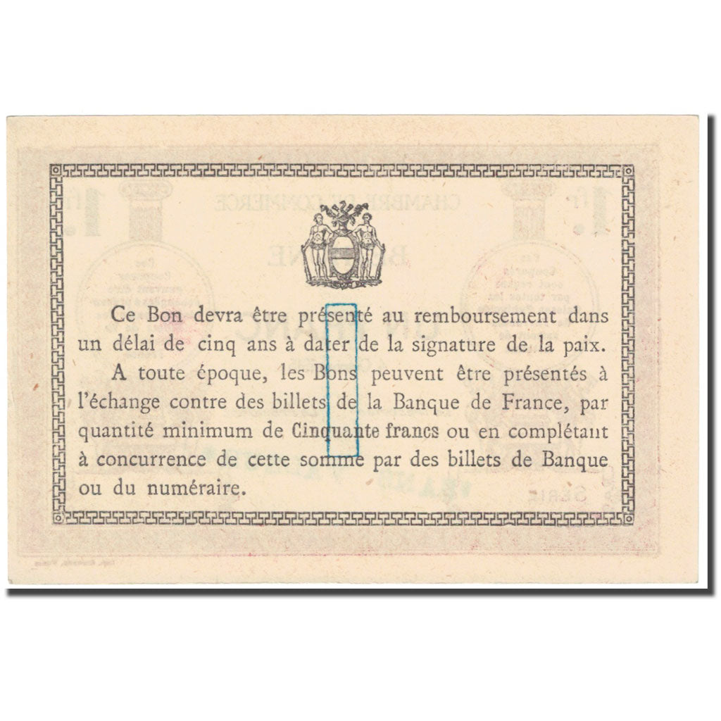 Francia, Béthune, 1 Franc, 1915, Chambre de commerce / Sans Valeur, UNC