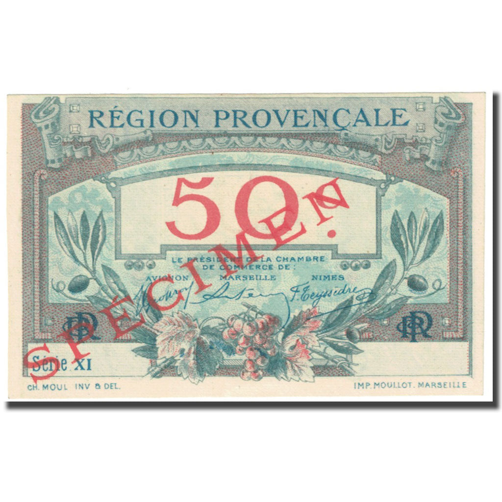 France, Région Provençale, 50 Centimes, Chambre de commerce / Specimen