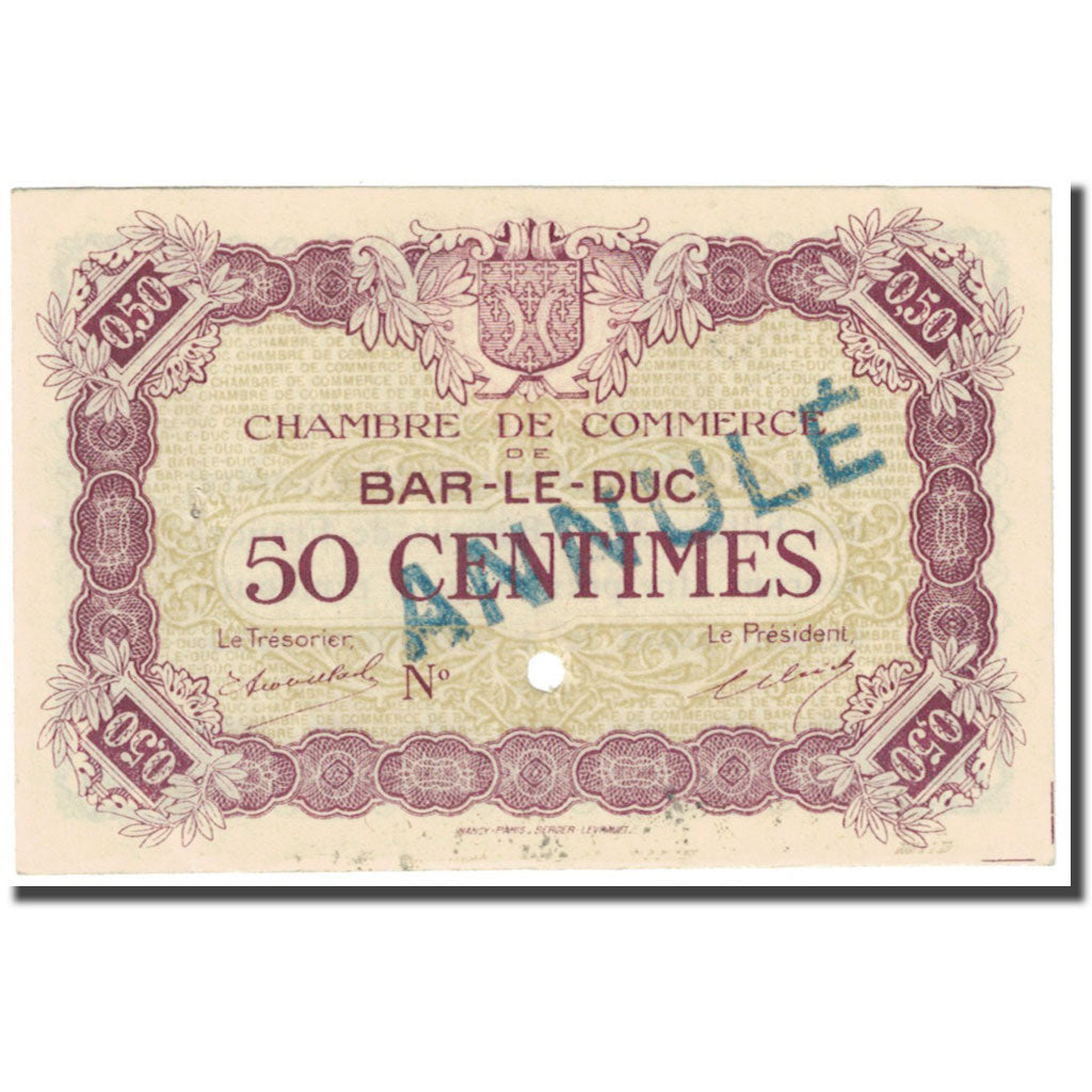 Francia, Bar-le-Duc, 50 Centimes, Chambre de commerce / Annulé, MBC, Pirot:19-2