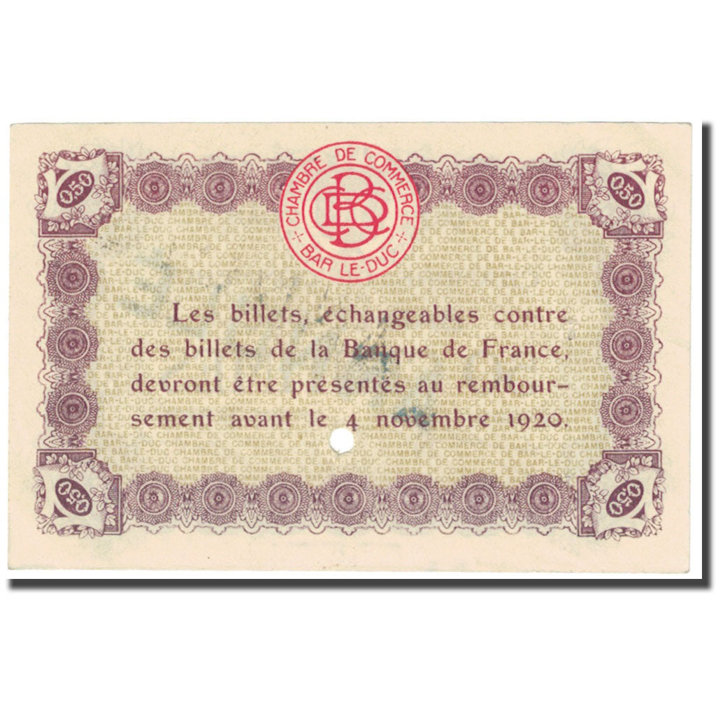 Francia, Bar-le-Duc, 50 Centimes, Chambre de commerce / Annulé, MBC, Pirot:19-2