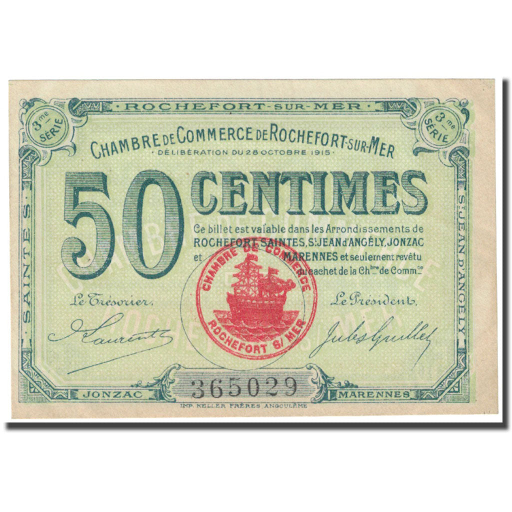 France, Rochefort-sur-Mer, 50 Centimes, 1915, Chambre de Commerce, AU(55-58)