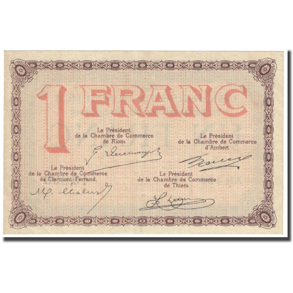 Francia, Ambert, Rion, Clermont-Ferrand, Thiers, 1 Franc, Chambre de Commerce