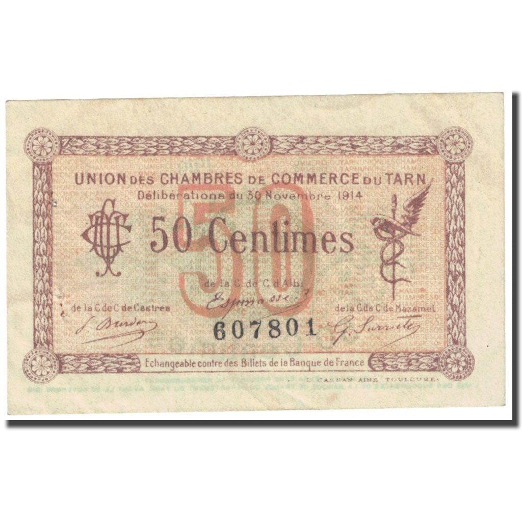 France, Albi, Castres, Mazamet, 50 Centimes, 1914, Chambre de Commerce