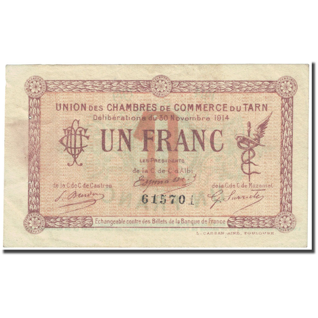 France, Albi, Castres, Mazamet, 1 Franc, 1914, Chambre de Commerce, EF(40-45)