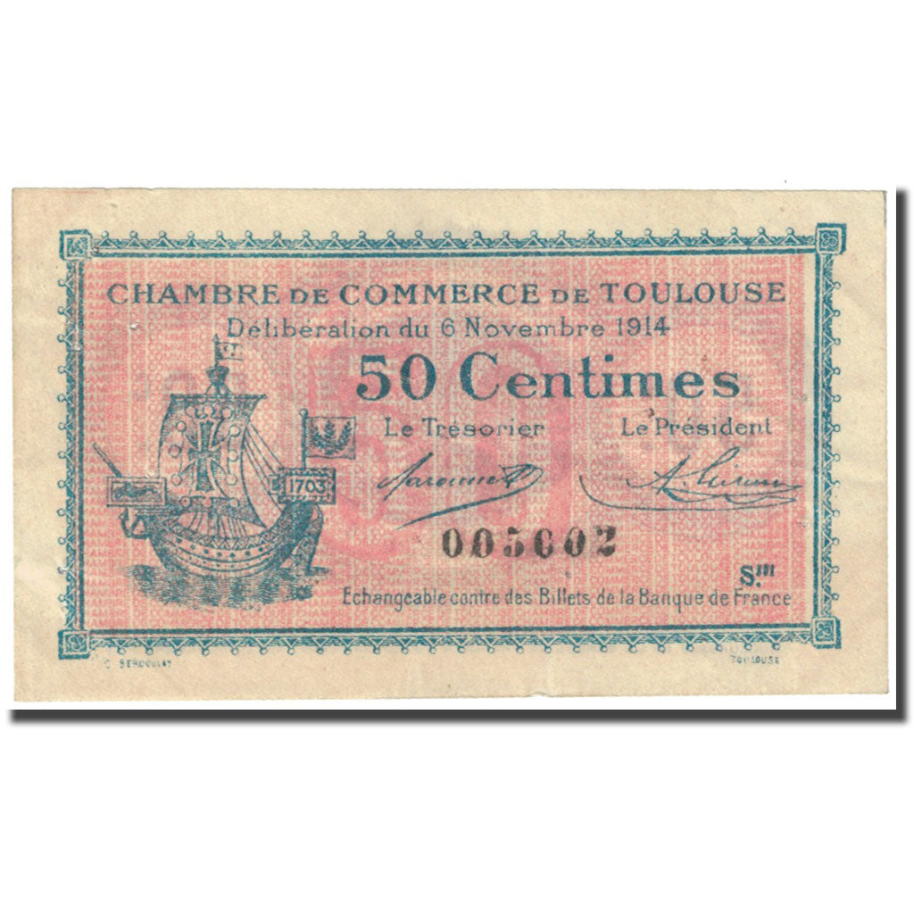 France, Toulouse, 50 Centimes, 1914, Chambre de Commerce, EF(40-45)