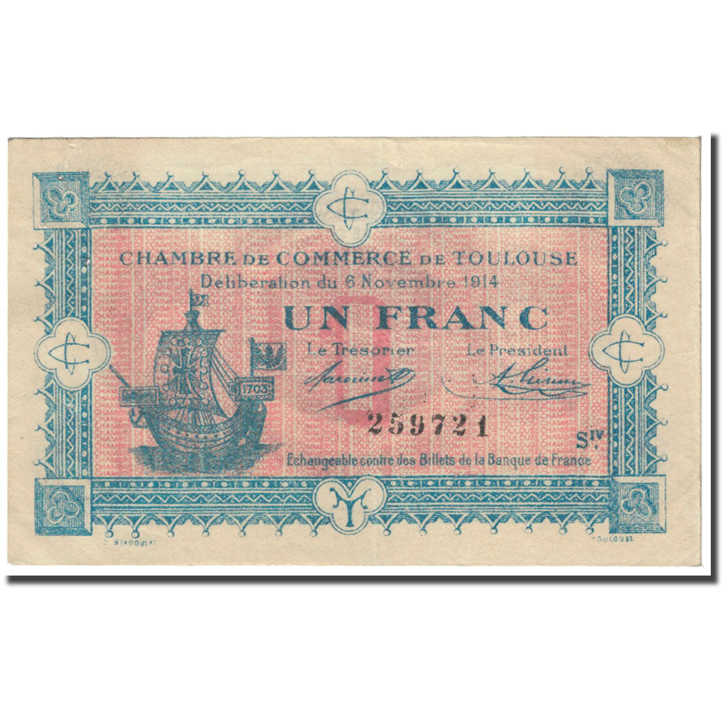 Francia, Toulouse, 1 Franc, 1914, Chambre de Commerce, MBC, Pirot:122-18