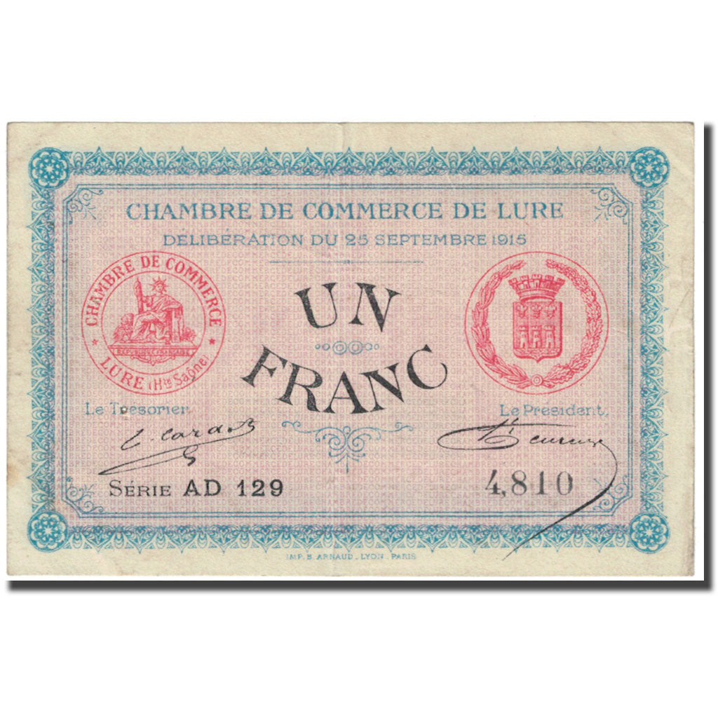 Frankreich, Lure, 1 Franc, 1915, Chambre de Commerce, SS, Pirot:76-7