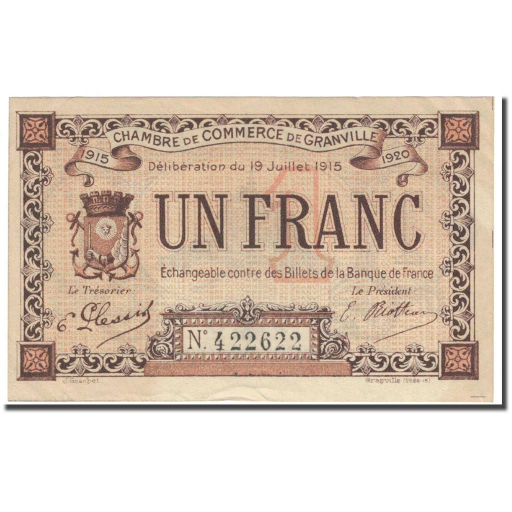 Frankrijk, Granville, 1 Franc, 1915, Chambre de Commerce, SUP, Pirot:60-04