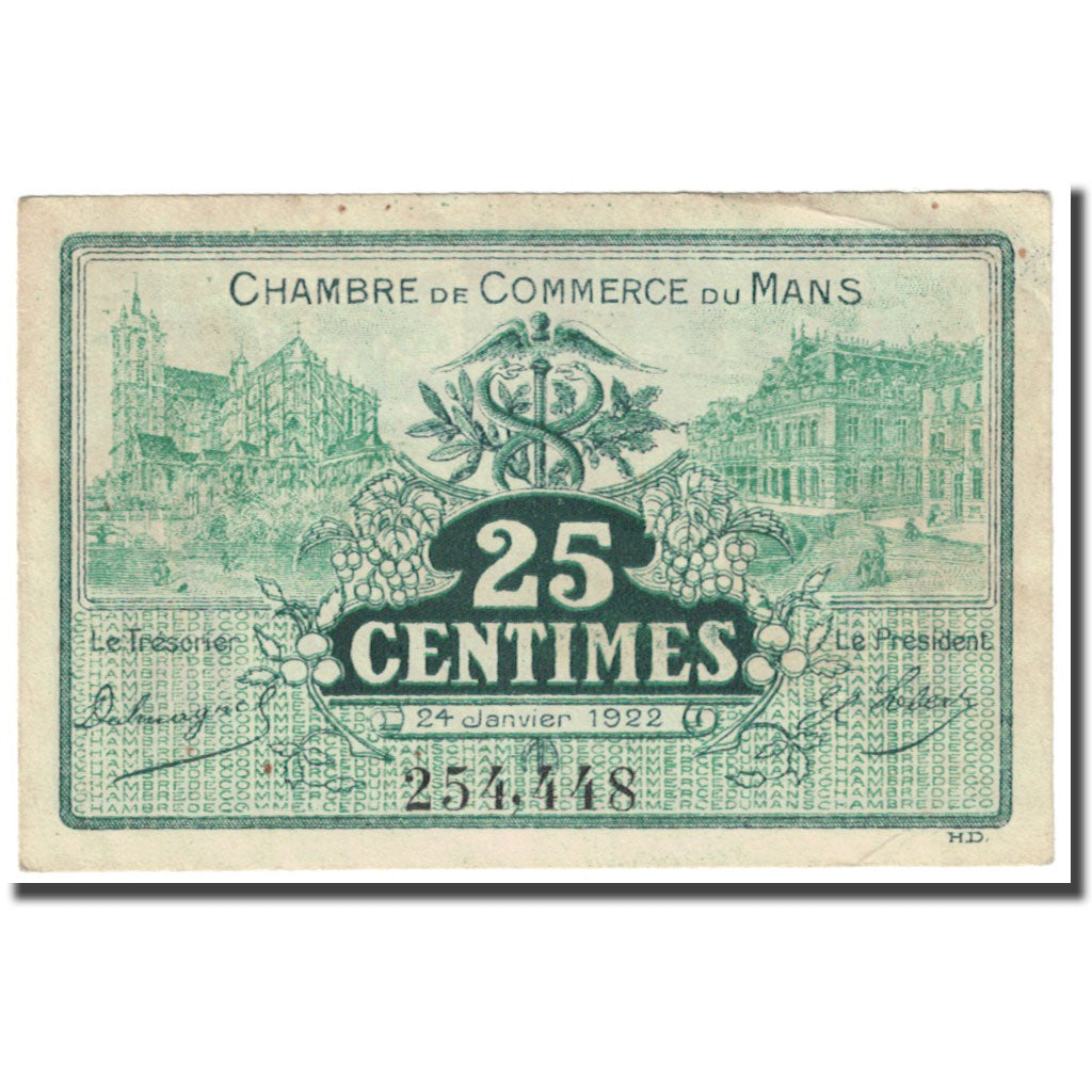 France, Le Mans, 25 Centimes, 1922, Chambre de Commerce, SUP, Pirot:69-20