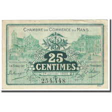 France, Le Mans, 25 Centimes, 1922, Chambre de Commerce, SUP, Pirot:69-20