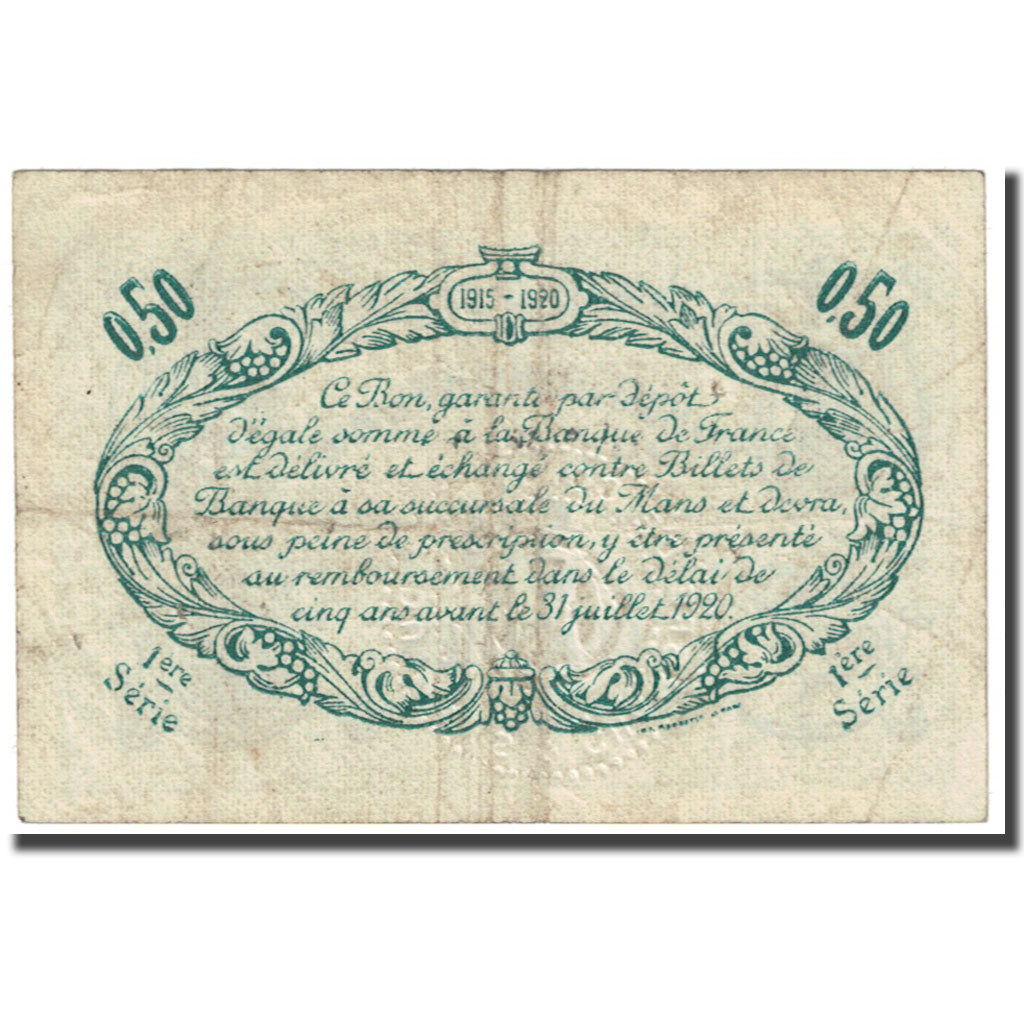 France, Le Mans, 50 Centimes, 1915, Chambre de Commerce, VF(20-25), Pirot:69-01