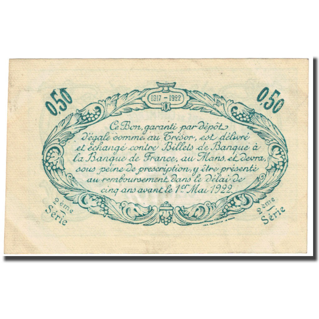 France, Le Mans, 50 Centimes, 1917, Chambre de Commerce, AU(55-58), Pirot:69-9