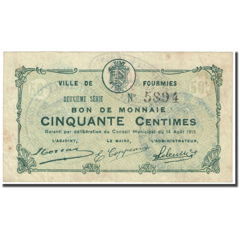 Frankreich, Fourmies, 50 Centimes, 1915, Bon de Monnaie, S, Pirot:59-1102