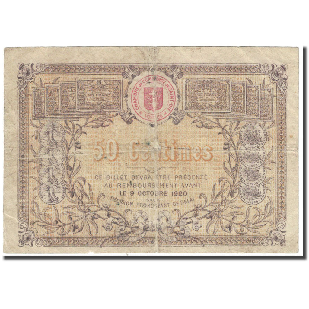 France, Saint-Dié, 50 Centimes, 1915, Chambre de Commerce, B, Pirot:112-01