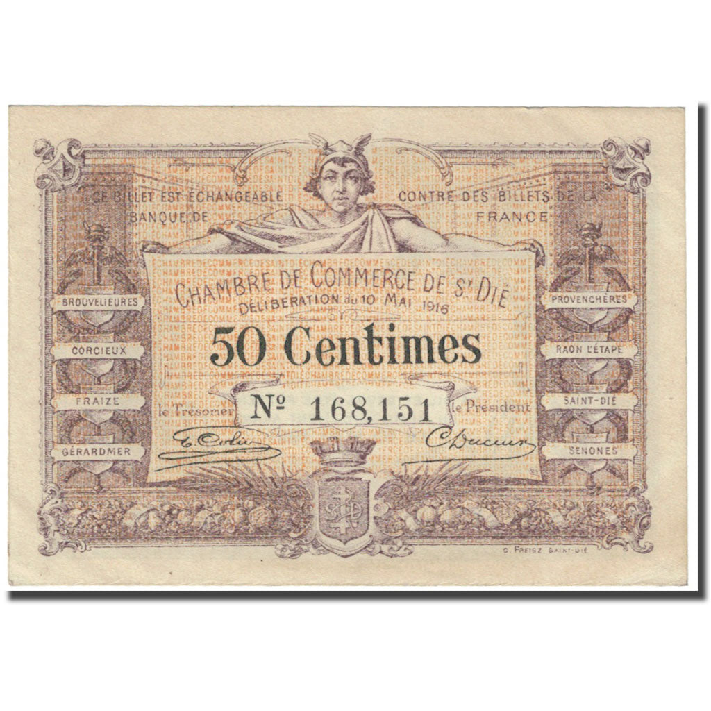 France, Saint-Dié, 50 Centimes, 1916, Chambre de Commerce, AU(55-58)