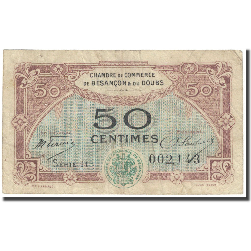 France, Besançon, 50 Centimes, 1921, Chambre de Commerce, VF(20-25)