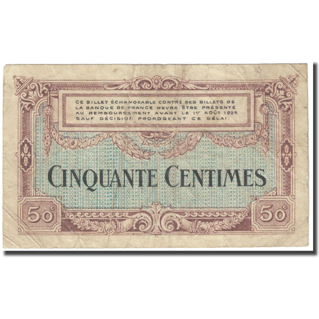 France, Besançon, 50 Centimes, 1921, Chambre de Commerce, VF(20-25)